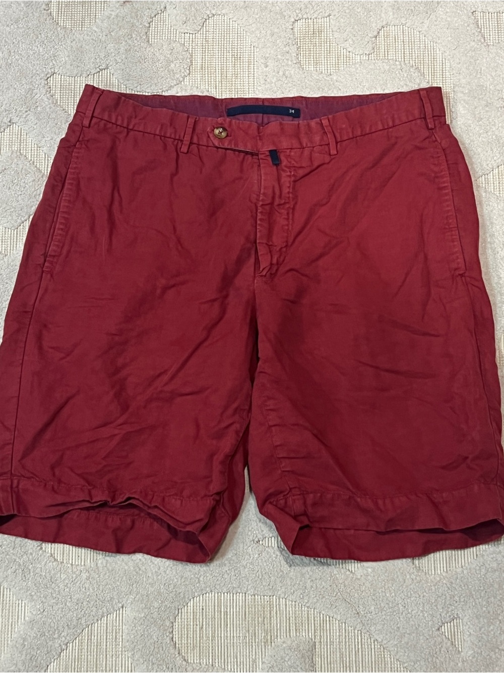 Incotex Shorts Mens 32 Red Chinolino Linen Blend Classic Fit 9 Inch Inseam